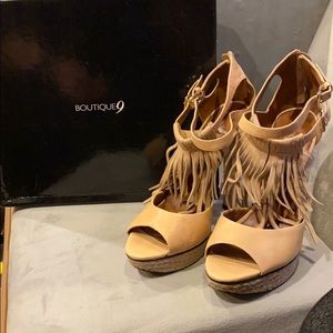 Boutique 9 platform leather fringe heels
